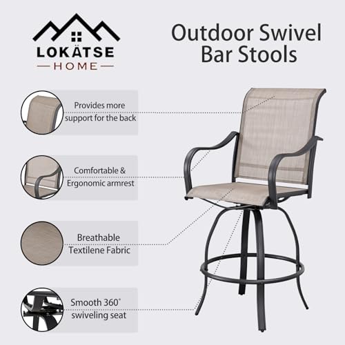 Image of LOKATSE HOME Outdoor Swivel Bistro Stool Set of 4 for Balcony, Poolside, Backyard, Garden, Grey