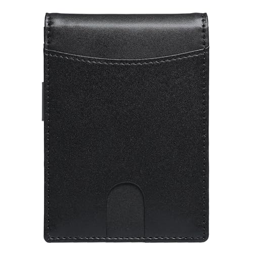Image of Slim Bifold Wallet for man with Money Clip - RFID Blocking, Multiple Credit Card Pockets - Sleek and Versatile Design - Genuine Leather - Ideal for Cash and Cards (Black - Blue)