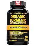 Nutratology Organic Turmeric Curcumin With Bioperine Black Pepper | Canadian-Made | 95% Curcuminoids For Maximum Absorption - Antioxidant Supplement | 60 Capsules