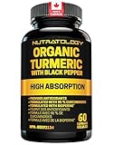 Nutratology® Organic Turmeric Curcumin With Bioperine Black Pepper | Canadian-Made | 95% Curcuminoids For Maximum Absorption - Antioxidant Supplement | 60 Capsules