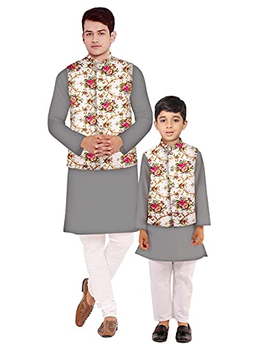 Image of Os mens kurta pyjama with nerhu jacket combination of baap-beta & father and son's | 100% cotton kurta pyjama | Nerhu jacket satin material