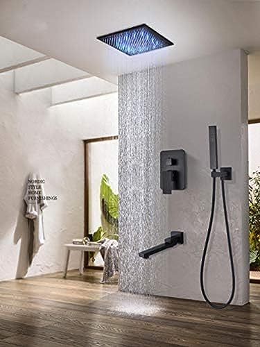 IUokLU Grifo de baño de 12 Pulgadas Color Negro Mate con Ducha de Lluvia Mezclador de Ducha para bañera y Montaje en Techo Juego de Ducha para baño,
