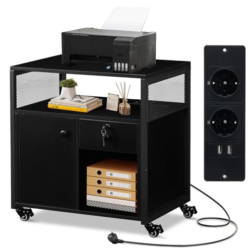 LEMROE Classeur Mobile Verrouillable pour Bureau - Meuble Rangement en Métal/Bois avec Tiroir...