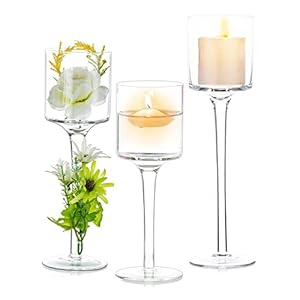 NUPTIO 1 Ensemble Bougeoirs Verre pour Bougie Pilier et Bougies Flottantes, Bougeoir Photophore en Verre Bougeoirs Table Clairs pour Pièce Maîtresse Fête Mariage Noël Halloween Décor À la Maison