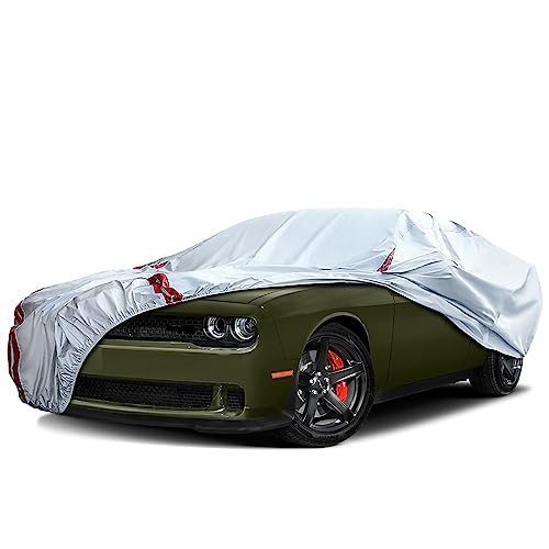 Image of Waterproof Car Covers Replace for 2008-2025 Dodge Challenger, 6 Layers All Weather Custom-fit Car Cover with Zipper Door & Windproof Bands for Snow Rain Dust Hail Protection