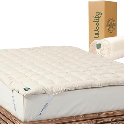 Woolify Organic Merino Wool Mattress Topper - 2 inches Pillow Top Mattress Pad, Handmade, Non-Toxic, Cooling & Hypoallergenic, Natural Relief for Back Pain, Sustainable Bedding (Full) Cover