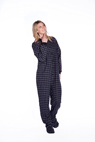 Big Feet Pajama Co. Plaid Cotton Flannel Adult Footie Onesie Drop Seat Pajamas For Men And Women #TOP1