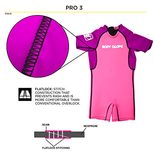 Body Glove Child's Back Zip Pro 3 Spring Suit, Violet/Pink, C4 2Mm - Kids Suit Girls Swim Wear Shorty Sleeve Neoprene Open Water Thermal Short Pants Legs One Piece Childrens Bodysuit #TOP3