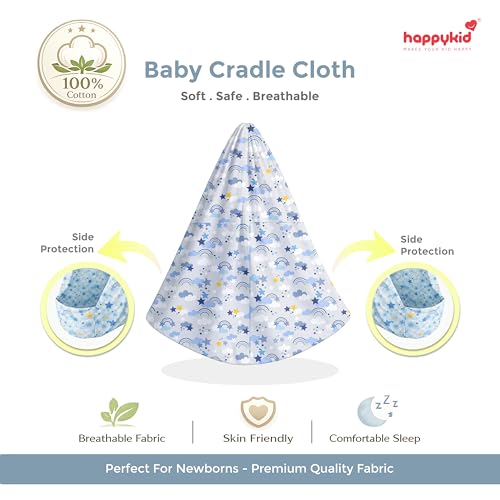 Image of Happykid Baby Cradle Set | Durable Cotton Cloth, Mosquito Net, Spring, Hanger Jhoola, Thottil (Blue)