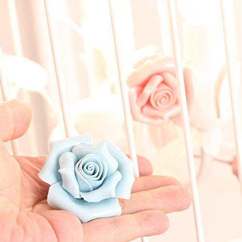 Huioo Creative Iron Bird Cage Chandelier White Rural Style Restaurant Ceramic Roses Light Stairs Single Head Chandelier Clothing Store Bedroom Led Ceiling Lamp (Color : Blue) #TOP4