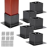 Zlinke 6 PCS Metal 4×4 Post Base,Inner Size 3.5'x3.5' Post Base Brackets Heavy Duty Powder-Coated Post Anchor Matte Black Wood Post Brackets (Black 6pcs)