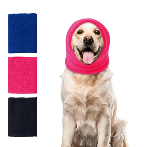 Image of Dog Calming Hoodie Cat Anxiety Relief Cover,Double Layer Thickened Pet Ears Protector Soft Elastic Neck Band Noise Cancelling Ear Muffs for Grooming,Force Drying,Bath,Fireworks (Pink, Large)