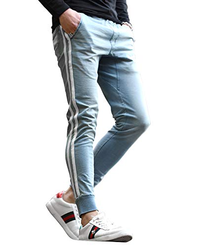 スウェットデニム 【サイドラインタイプ】 ジョガーパンツ メンズ スウェットデニムパンツ 細身 スリム サイドライン カットデニム スウェットパンツ スキニー ストレッチ JOKER (ジョーカーセレクト) M ブルー/ホワイト