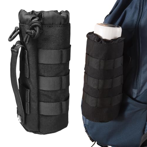 1 pcs Molle Water Bottle Pouch, Molle Bottle Holder Holster Hydration Carrier Bag with Adjustable Drawstring Open Top for Military Vest Backpack Outdoor Cycling Hiking Camping Running (Black)