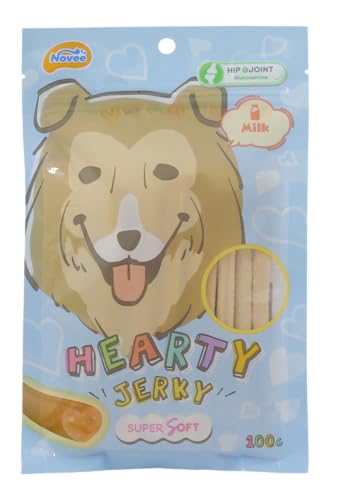Image of Novee Hearty Jerky, Milk Flavour Dog Treats, Soft & Chewy Snack Rich in Calcium & Protein, Supports Teeth, Bones & Daily Training for Puppies & Adult Dogs,100g