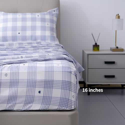 Image of Best Season Bed Sheet Set, Full Size, 4 Pieces(Heart and Grid) | Soft Durable Microfiber, Deep Pocket, Stain Resistant, Fade & Wrinkle Resistant