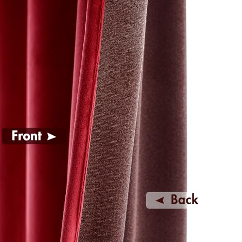 Image of MIULEE Red Blackout Velvet Curtains Drapes 90 Inch Long 52 inchx90 inch Bedroom | Luxurious Bedroom Living Room Decor, Room Darkening, Thermal Insulated, Rod Pocket Design, Super Soft Fabric