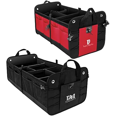 TRUNKCRATEPRO Save 15 per cent off bundle of 2 collapsible portable multi compartments trunk organizer (1 XL Black and 1 regular red organizer) Cover