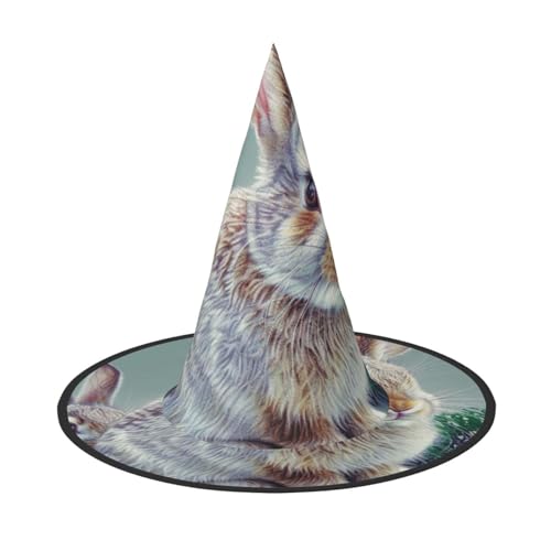 LRHCNZDCP Funny Bunny Rabbit Printed Halloween Witch Hat for Women Men Festive Parties Cosplay Halloween Accessories, 2 PCS