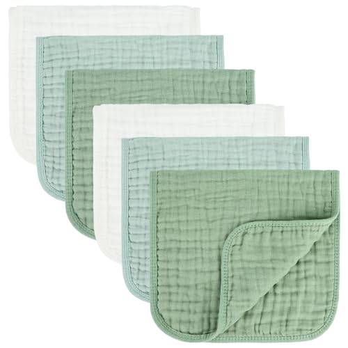 Image of MIGIOL Baby Burp Cloth 100% Cotton Newborn Cotton Muslin Burp Cloth 10x20 inches (White & Green 6 Pieces)