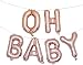 OH Baby Balloons Baby Shower Decorations - 16" Rose Gold Baby Balloon Letters with Blow Up Straw & 30 Feet Of Hanging Ribbon – Inflatable & Reusable Set of 6 Alphabetic Balloons