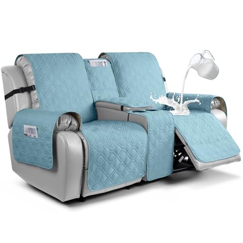 Image of VANSOFY Loveseat Recliner Cover with Console 100% Waterproof Sofa Slipcovers Non-Slip Reclining Couch Cover Split Sofa Covers Furniture Protector for Pets, Dogs(Azuree)