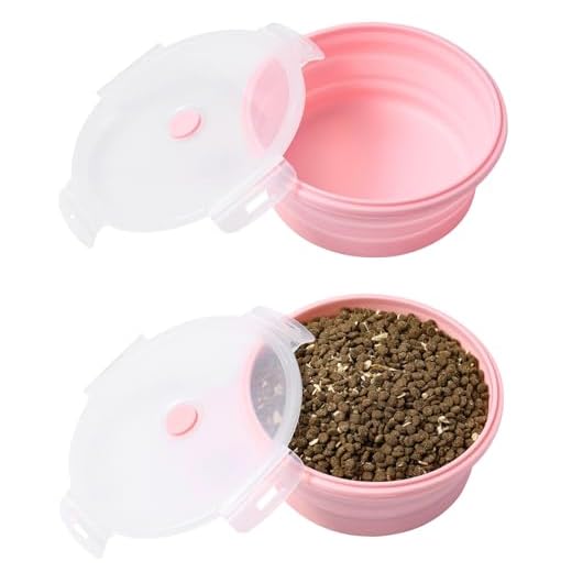 Joyinjojo Collapsible Dog Bowls with Lids, 2 Pack Portable Travel Dog Bowls for Small Medium Large Dogs, Silicone Foldable Outdoor Dog Cat Food Water Bowls for Camping Hiking Road Trip, Pink 17 oz