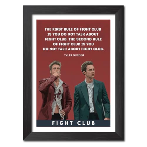 Image of TenorArts Fight Club Poster Hollywood Movie Quotes Posters Vector Art Photo Frame Painting With Dark Wooden Texture (12inches x 9inches)