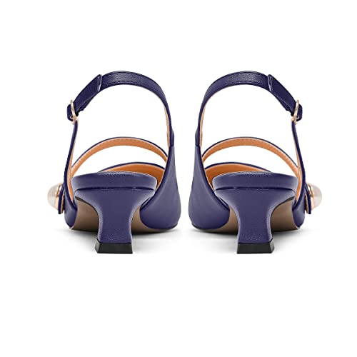 FYS Women Chic Kitten Low Heel Slingback Pearl Pointed Toe Pumps Buckle Elegant Slip On Dress Dance Party Prom Summer Shoes Size 4-15 US4