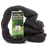 Merino Wool Roving, Premium Combed Top, Color Black, 21 Micron, Perfect for Felting Projects, 100% Pure Wool,Made in The UK