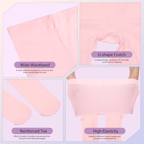 MANZI 3 Pairs Footed Girls Tights for Ballet Dance School Age 4-6 Pink Medium — view 3