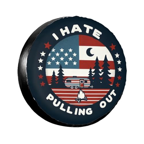 Image of Universal Fit Spare Tire Cover for RV, SUV, and Camper Trailers - Weatherproof Wheel Protector, I Hate Pulling Out Flag Decorative Camper Spare Tire Cover 17 in