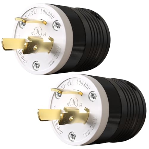 Image of 2 Pack NEMA L6-30P Locking Plug, 30 Amp Generator Replacement Plug 250V 2 Pole 3 Wire Grounding,Twist Lock Adapter Male Plug , Industrial Grade Heavy Duty, UL Listed (E355464)