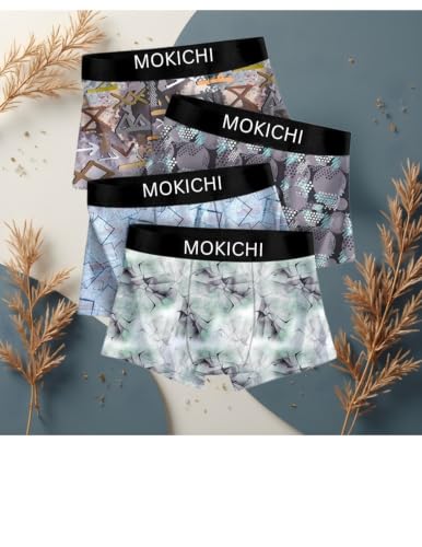 Image of Men's Printed Boxer Briefs Pack of 4 | Soft Stretch Cotton Blend Trunks | Breathable Comfortable Innerwear | Elastic Waistband |