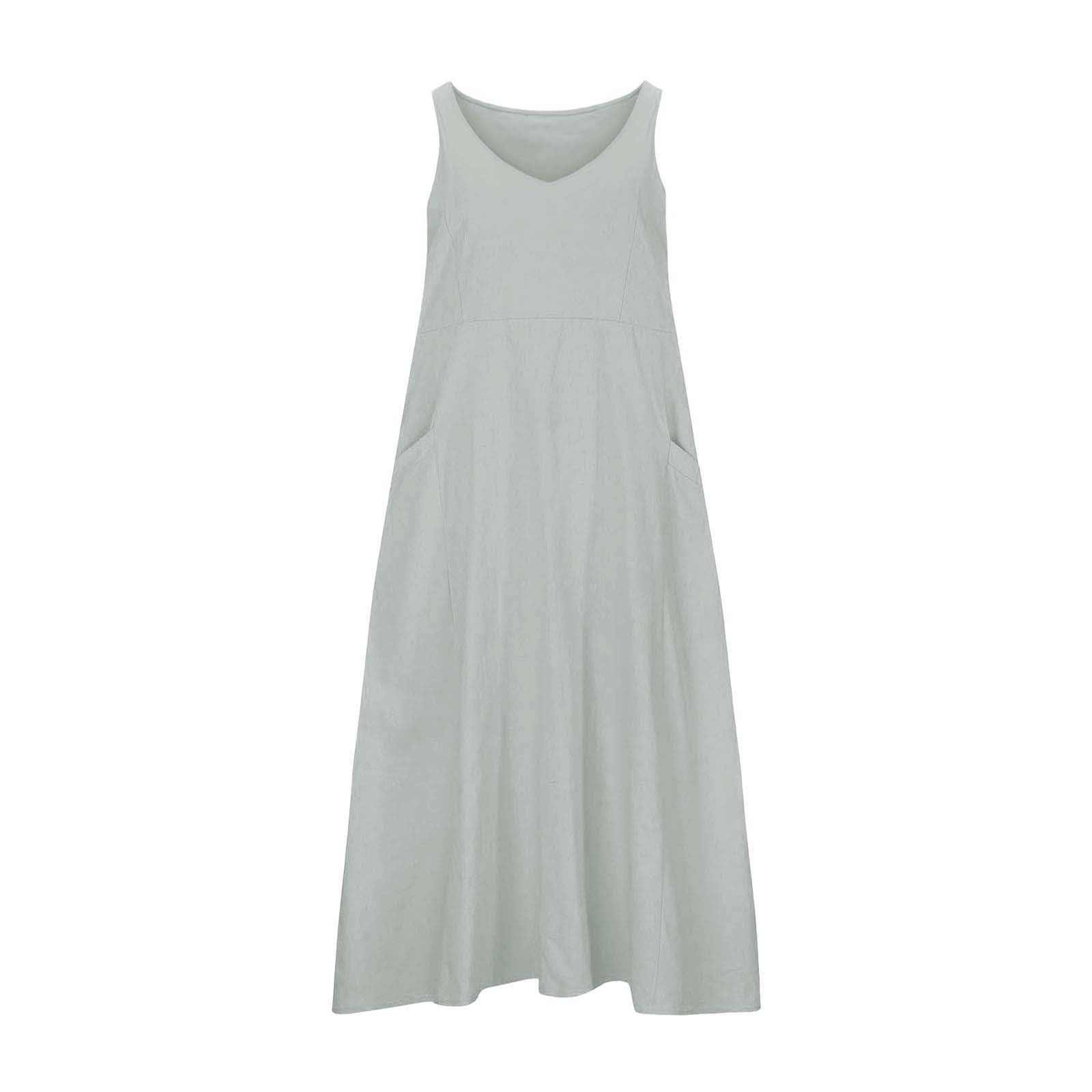 Vestido largo de lino para mujer, vestido largo de verano para mujer, tallas grandes, vestido de ocio, ligero, ventilado, para la playa, elegante, vestido de casa, vestido de tirantes monocolor