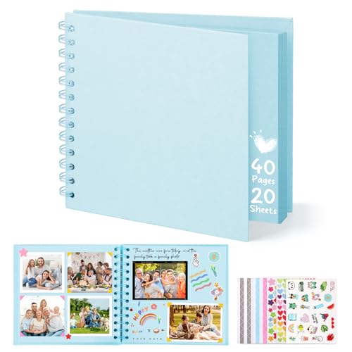 DazSpirit Album Fotos para Pegar y Escribir, 6 pulgadas Album Scrapbook de Recortes de Tapa Dura Cuadrado con 5 Pegatinas, Albunes para Fotos DIY para Bodas, Bebés y Aniversarios, 40 páginas, Azul