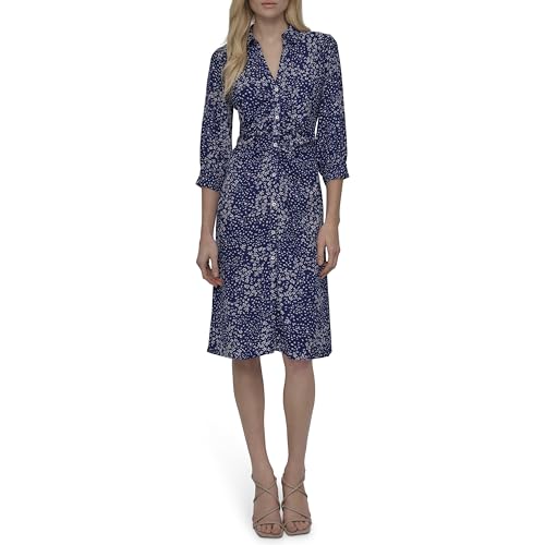DKNY Women's Long Sleeve Collared Midi Shirtdress