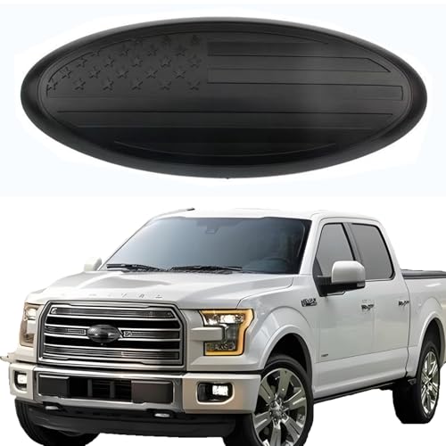 9.5 Inch Front Grille Rear Tailgate Emblem Compatible with 2015-2024 Ford F150,Overlay American Flag Decals Exterior Accessories, Black