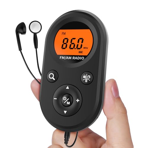 AM FM Portable Radio,Personal Pocket Radio Rechargeable with Best Reception,Long Battery Life,Stereo Earphone,Small Digital Transistor Radios for Hiking,Walking,Jogging