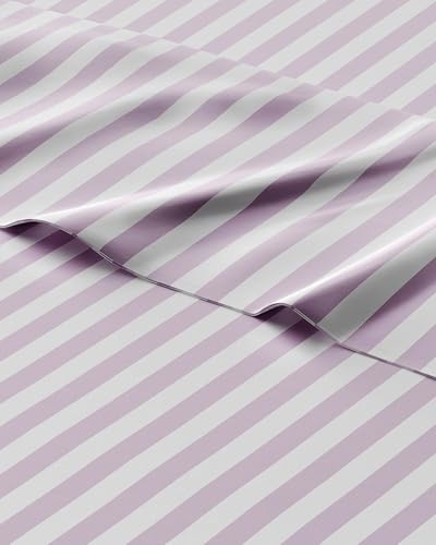 Image of Kids Queen Pink Pinstripes Bed Sheets - 4 Piece Pink Pinstripes Sheet Set | Pink Pinstripes Themed Bedding, Ultra-Soft, Cute & Cozy, Breathable & Machine Washable, Bed Set for Boys, Girls & Teens, Cozy