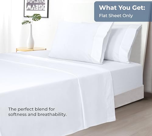 Image of Royale Linens 100% Organic Cotton Queen Flat Sheet Only - Super Soft - Percale Top Sheets - Queen Flat Sheet Sold Separately - Breathable, Cool & Crisp White Sheets Only (90 inch x 102 inch, White)