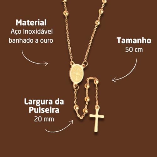 Colar Feminino Terço de São Bento - Banhado a Ouro + Bolsa de Veludo