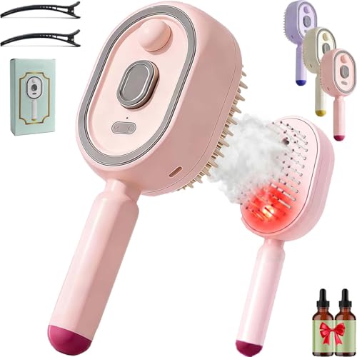 2026 Peigne Massage à Coussin D'Air Et Spray éLectrique,Electric Spray Air Cushion Massage Comb,Electric Steam Brush For Hair,Rechargeable Detangling Steam Brush For Short Hair, Reduce Frizz (Pink)