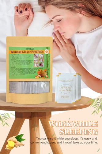 Image of TEWEAE 122-Count Ginger Foot Pads, Bamboo Vinegar & Mugwort Foot Patches to Sleep Better | Stress & Fatigue Relief | Relaxation Foot Spa for Tired Feet | Use During Sleep