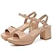 RIBONGZ Nude Platform Heels for Women Chunky Block Heel Sandals Open Round Toe Strappy High Thick Heeled with Ankle Strap Comfortable Sexy Dressy Heels for Wedding Work Party Office Casual Shoes 10