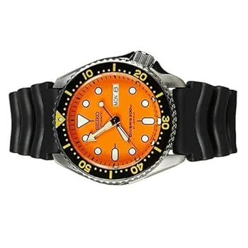 SKX011J1 自動巻き 腕時計 オレンジ セイコーオレンジボウDIVER'S Seiko Automatic Diver's Orange Dial Black Band SKX011J1