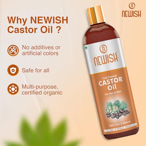 Image of Newish Cold Pressed Castor Oil for Hair Growth, Skin & Eyebrows |Pure & Organic Arandi Oil |Promotes Thicker, Longer Hair & Repairs Cracked Heels - 200ml
