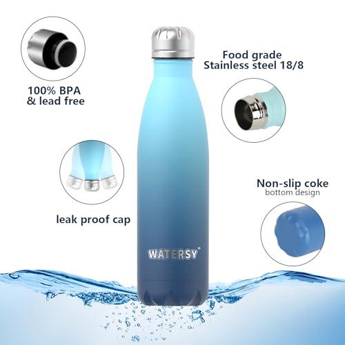 WATERSY Stainless Steel water bottles,17oz/500ml Insulated Water Bottles,Ocean Blue metal water bottle Keeps Drink Cold and Hot,BPA Free kids water bottles for School,Gym,Travel,Sports - Image 6
