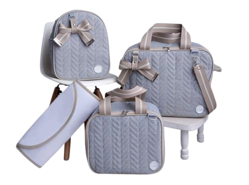 Kit de Bolsa Mala Maternidade 4 Peças Jeans (BEGE)