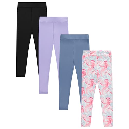 BTween Girls 4 Pack Leggings Set, Exercise, Sports Tights with Wide Waistband for Girls